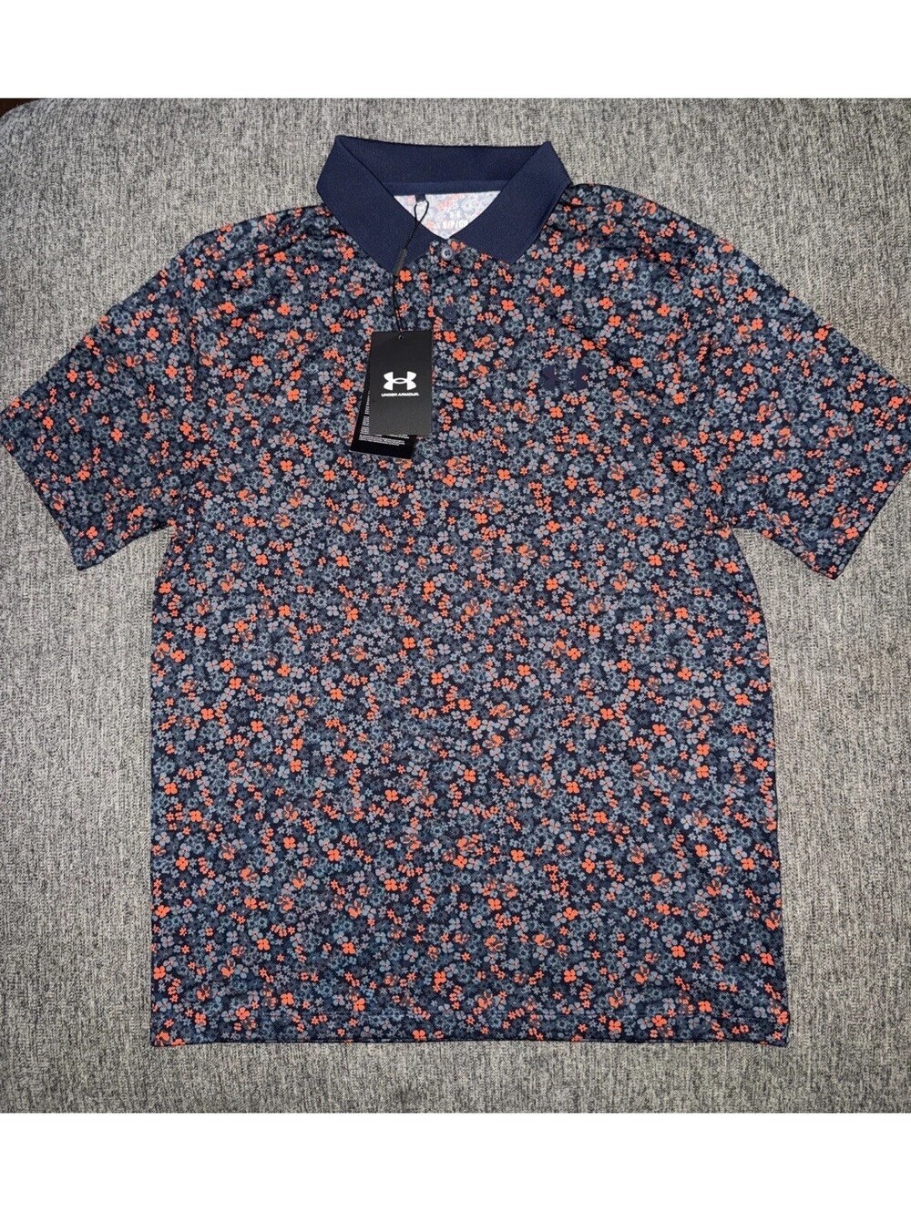 Under Armour Golf Matchplay Floral Polo Shirt Men's S Navy Loose Fit UPF 40 New